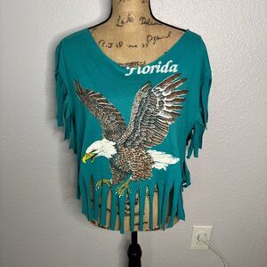 Furst of A Kind Teal Fringe Top Florida Eagle One Size Open Back Festival Boho